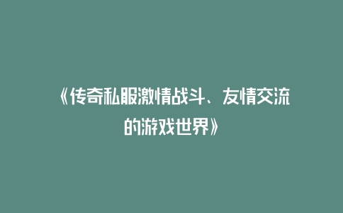 《传奇私服：激情战斗、友情交流的游戏世界》